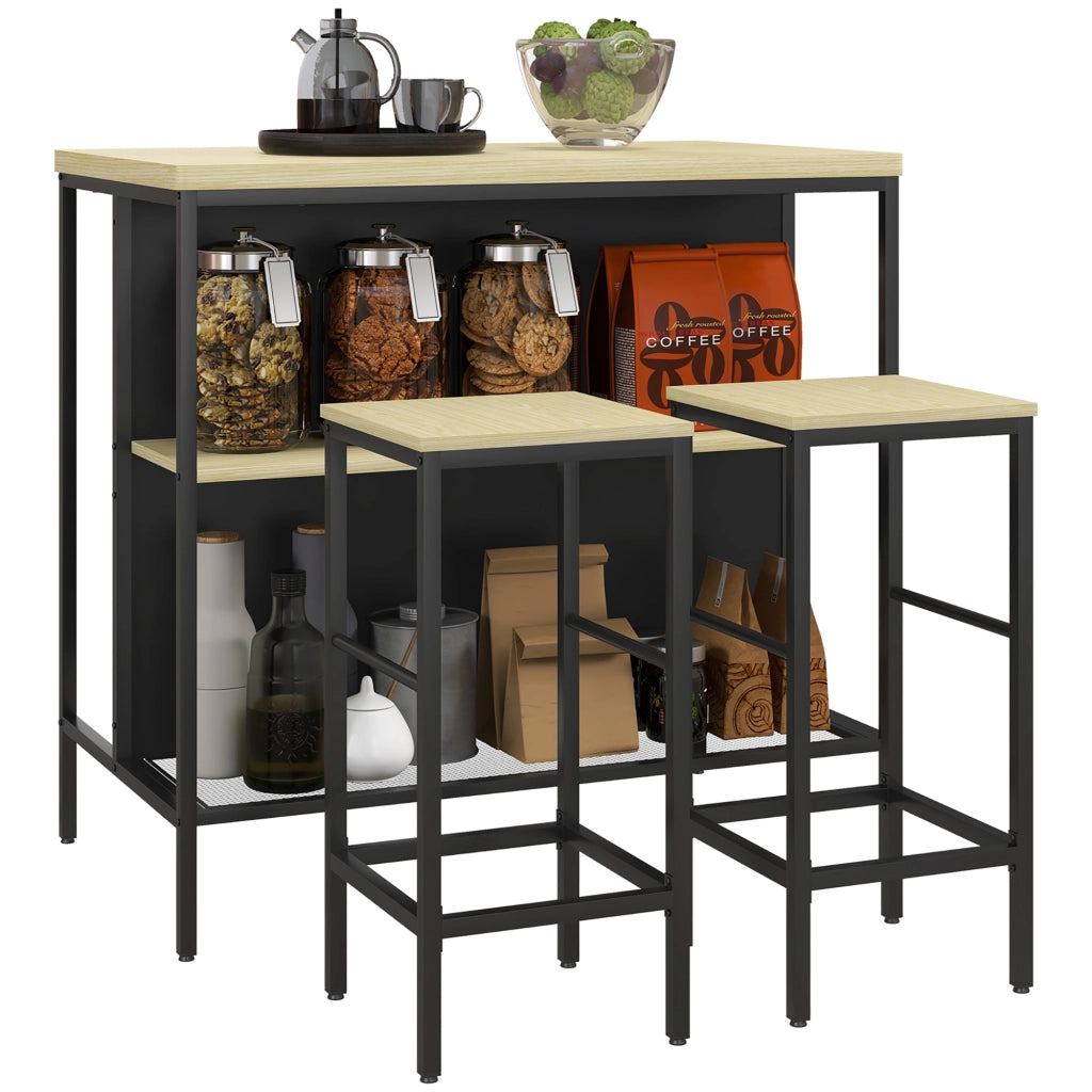 Set di sgabelli da bar con tavolino ¨C Minimal ¨C Nero/Rovere