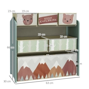 LIBRERIA per bambini 63x30x66 cm Verde in legno con 6 scomparti