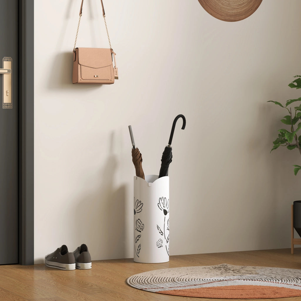 Portaombrelli in Acciaio con Ganci e Bandeja ¨C Minimal ¨C 17x17x41 cm Bianco