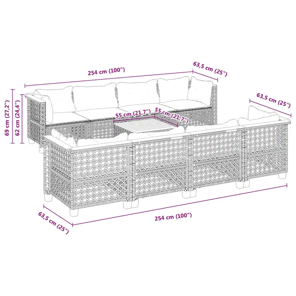 Set Divano da Giardino 9 pz con Cuscini Beige in Polyrattan 3261772