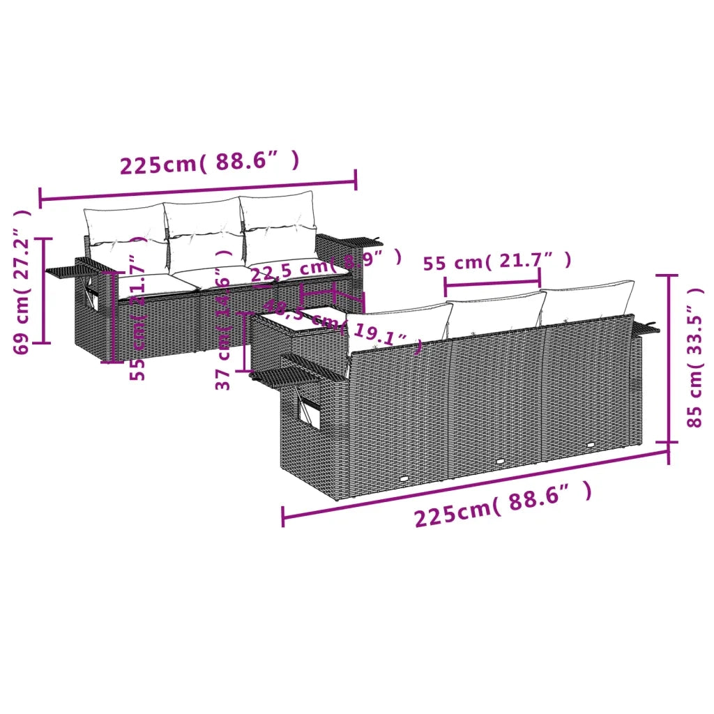 Set Divani da Giardino 7 pz con Cuscini Grigio in Polyrattan 3252247