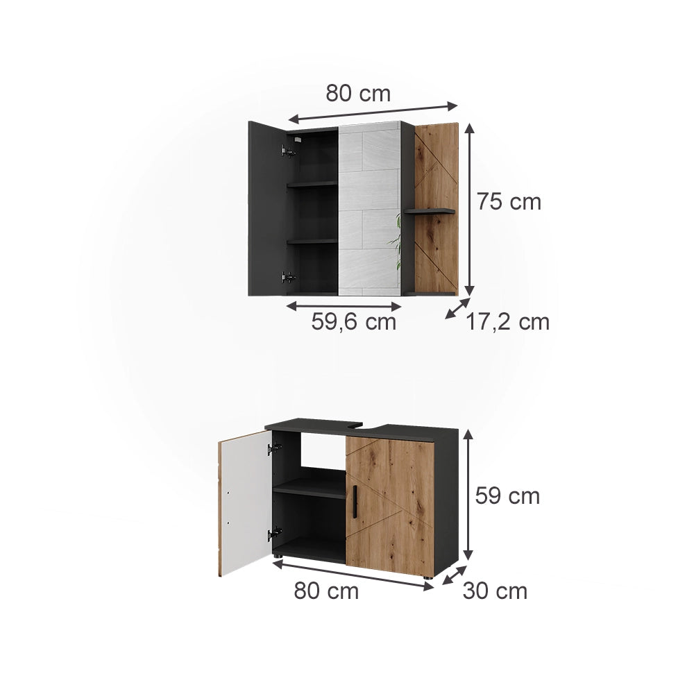 Vicco Mobile lavabo Antracite/Artisan 2 parti