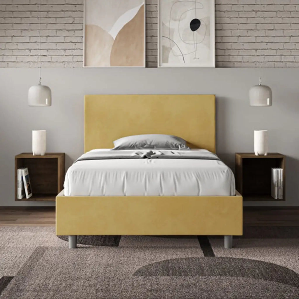 Letto una piazza e mezza con rete imbottito 120x200 microfibra ocra Adele