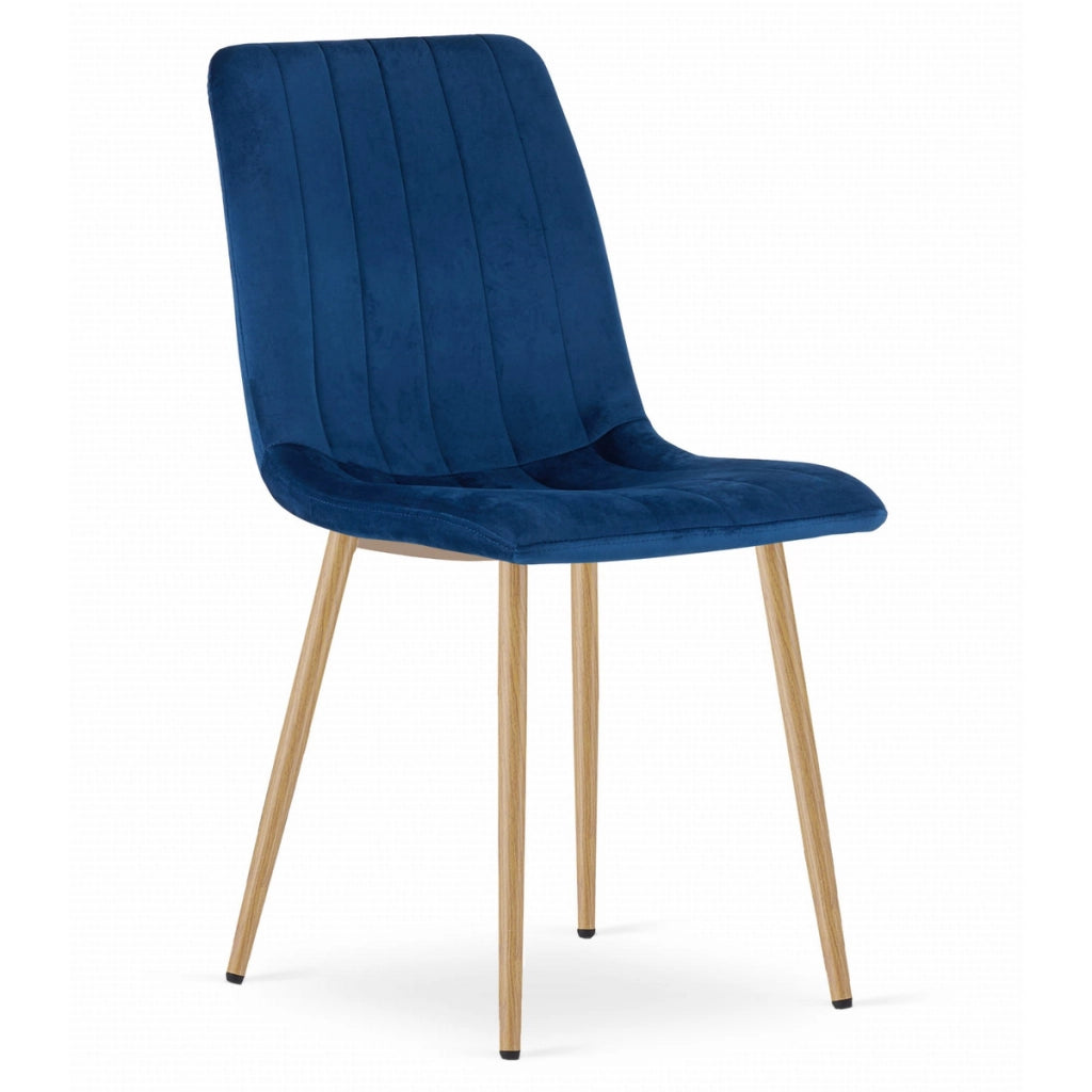 Sedia LAVA in Velluto Blu con Gambe Effetto Legno