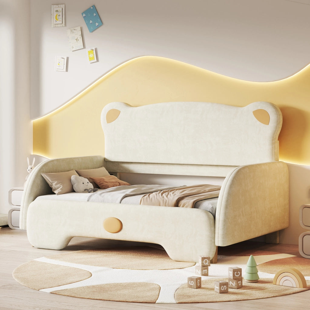 LETTO Matrimoniale in velluto beige 140x200 cm con forma a orso