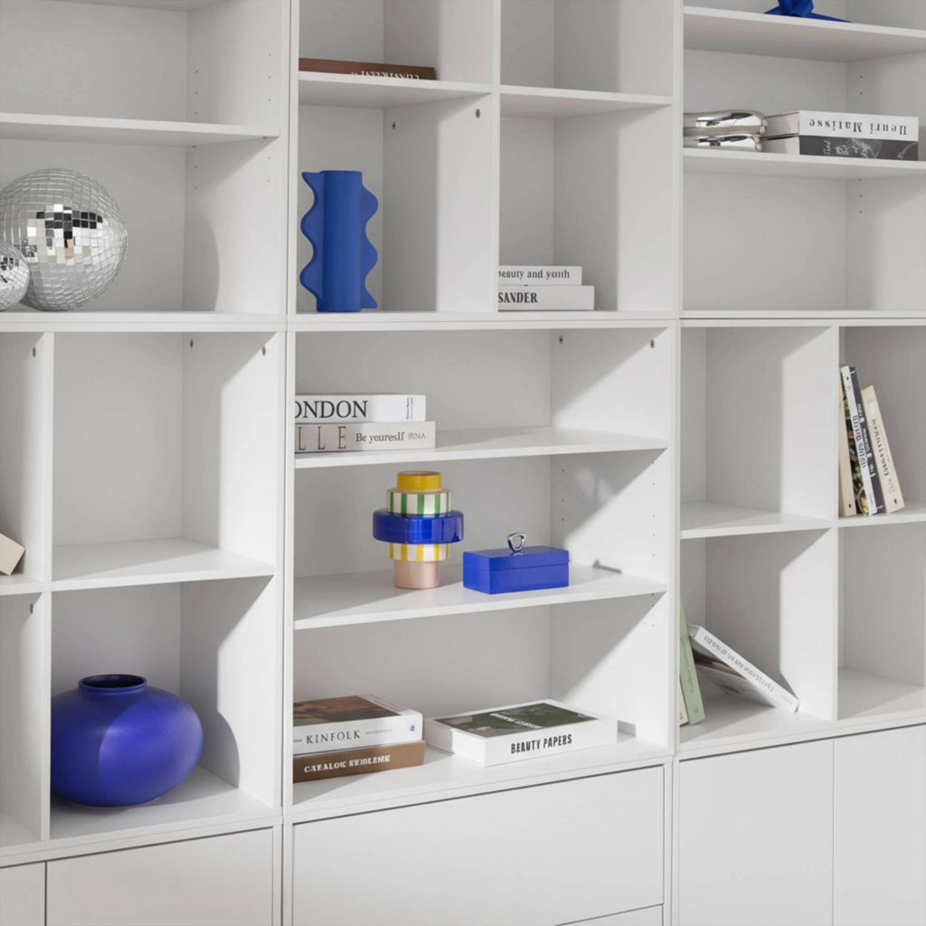 Libreria modulabile decorazione legno 9 elementi, bianco