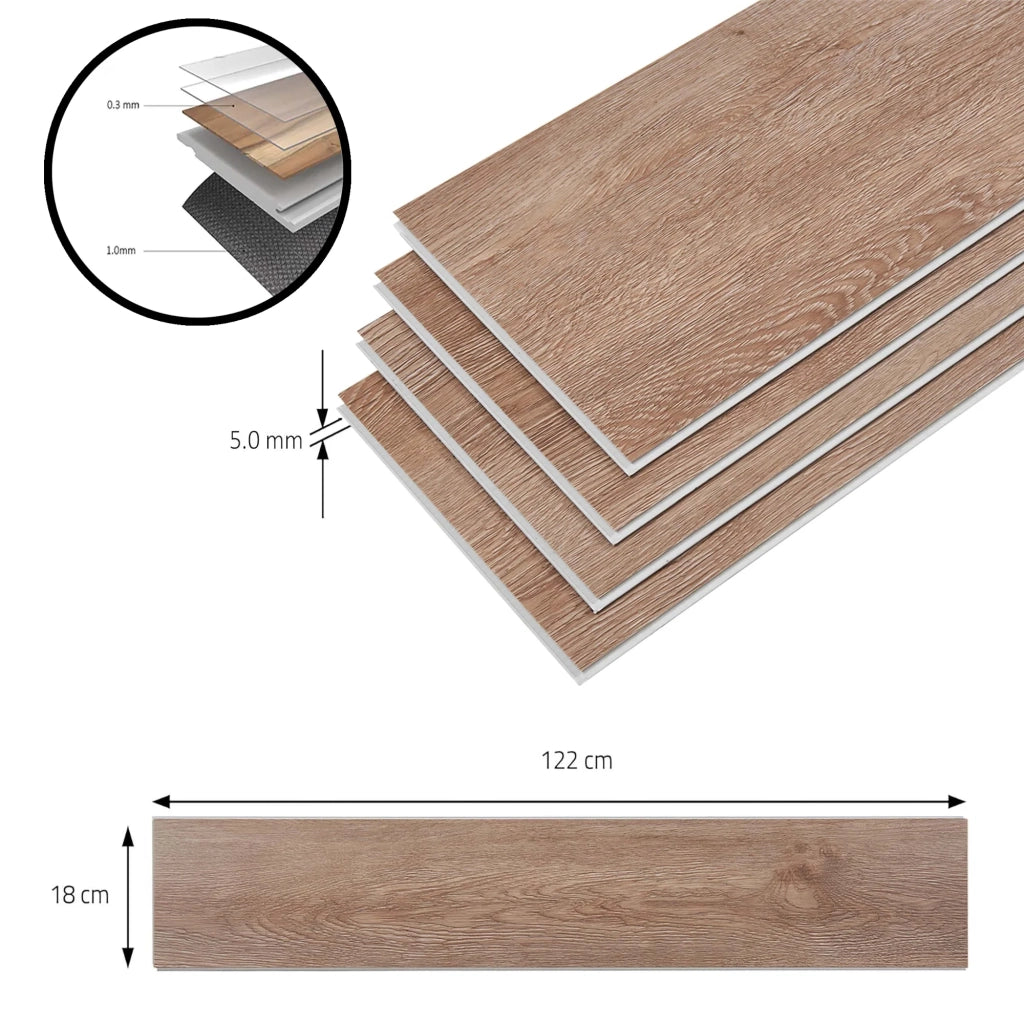 Confezione da 40 listoni in vinile SPC 8,784 m² 5 mm 122 x 18 cm effetto rovere naturale 03_0009888