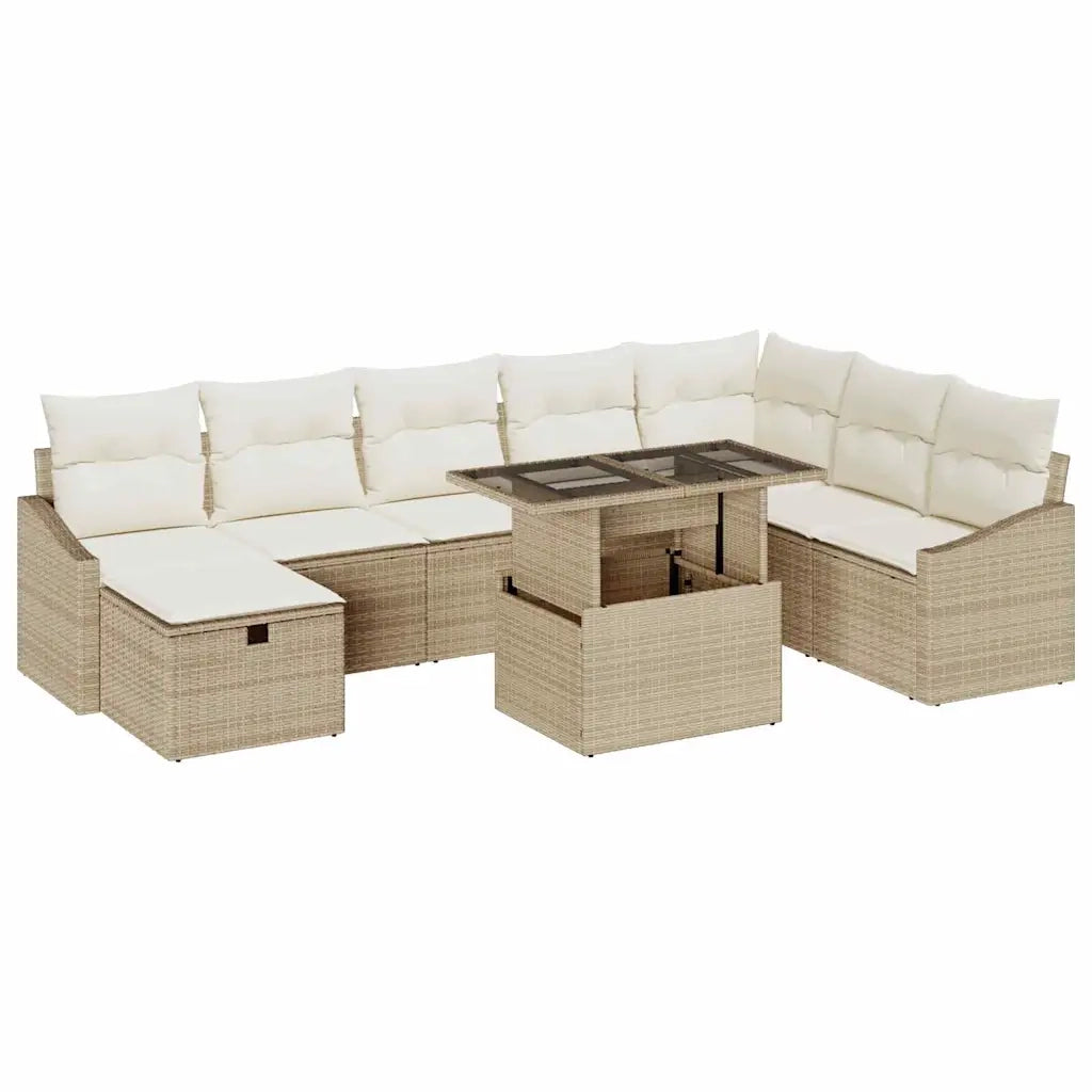 Set Divano da Giardino con cuscino 9 pcs Beige Poly Rattan
