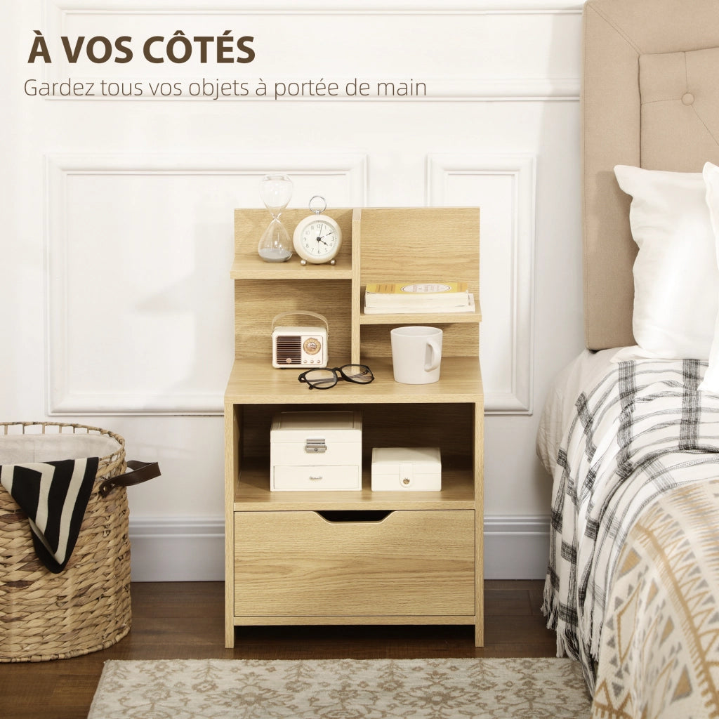 Comodino con cassetto e ripiani ¨C Xylo ¨C Effetto legno naturale 45x35x73 cm