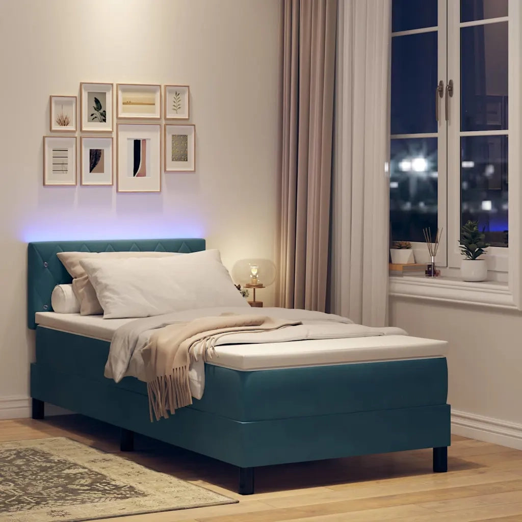 Letto a Sorgente LED con led Blu Scuro 90 x 190 cm Velluto 3342558