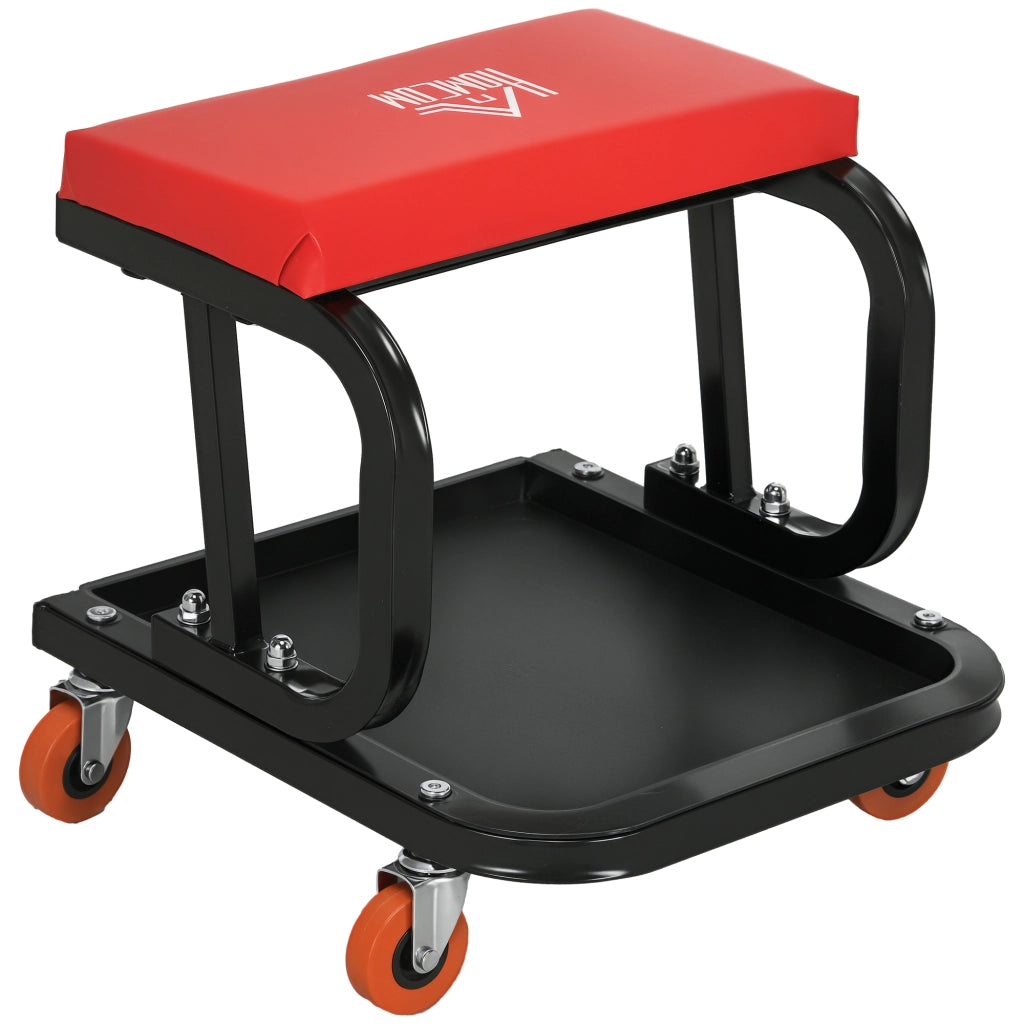 Sgabello con Ruote e Vassoio ¨C Minimal ¨C Rosso, Acciaio, 100 kg