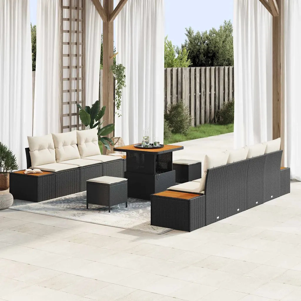 Set Divano da Giardino con cuscino 10 pcs Nero Poly Rattan 3364825
