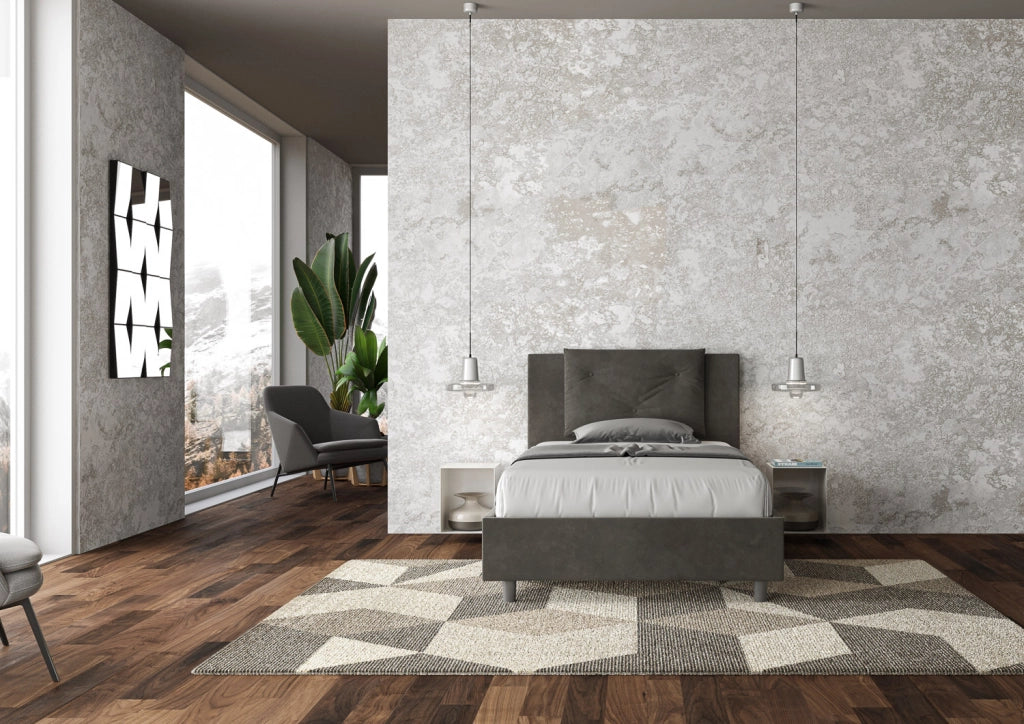 BS COM Letto singolo contenitore imbottito 100x190 microfibra grigio