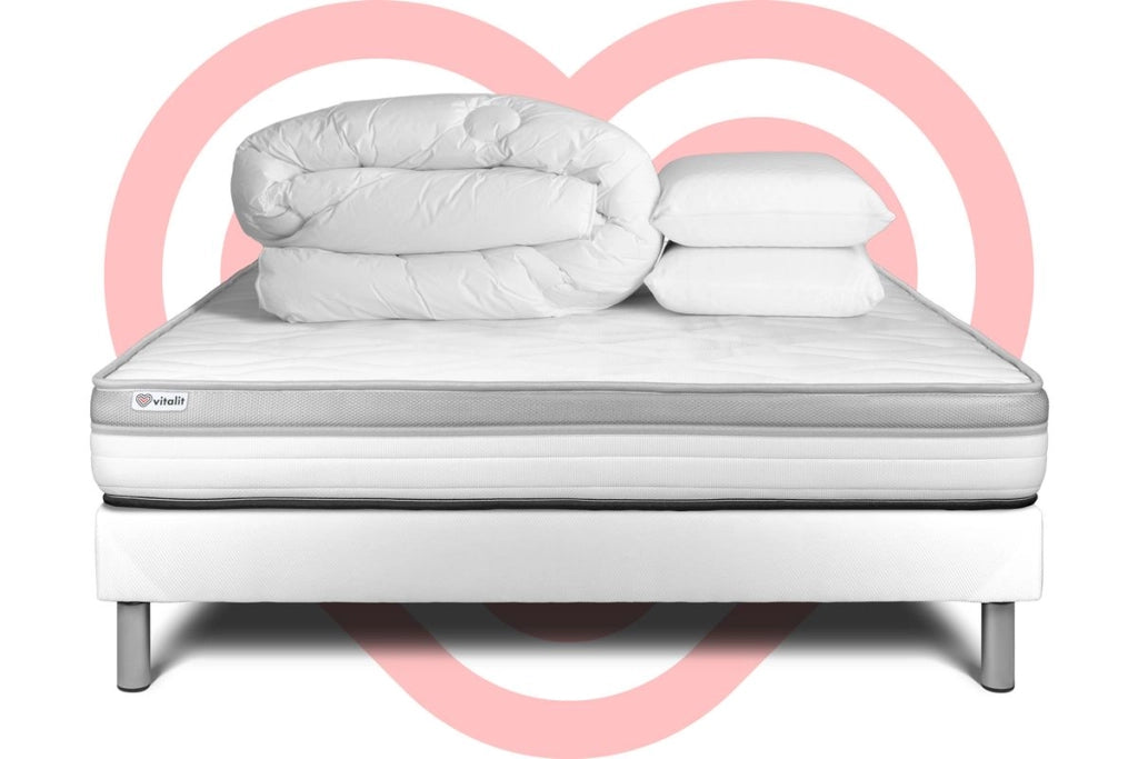 Pacchetto letto completo - Materasso 200x200cm + Box spring con doghe (kit) + 2 cuscini + Piumino - Vital Relax