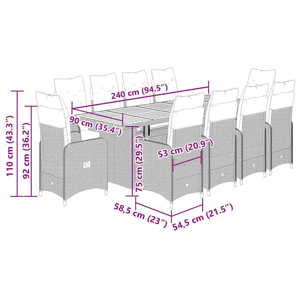 Set da Bistrò da Giardino 11 pz con Cuscini Nero in Polyrattan 3277273