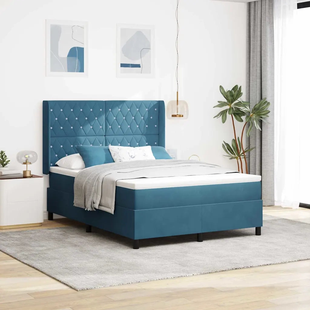Letto a molle con materasso Blu 140 x 190 cm Velluto 3341952