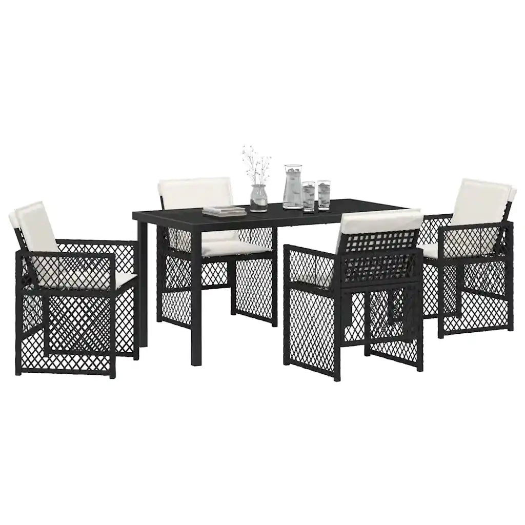 Set da Pranzo per Giardino 5 pcs Nero polyrattan