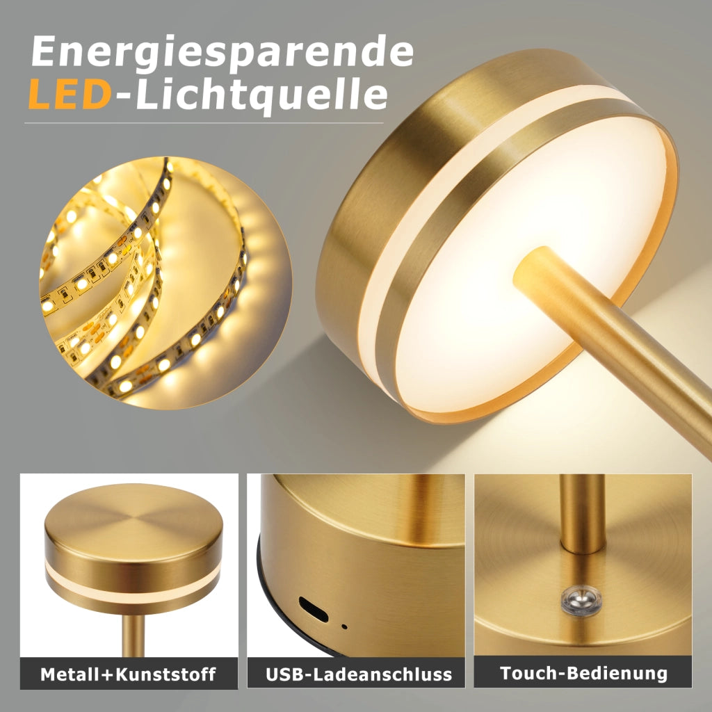 ZMH Lampada da tavolo LED oro touch dimmerabile USB C H31.5cm per comodino camera letto