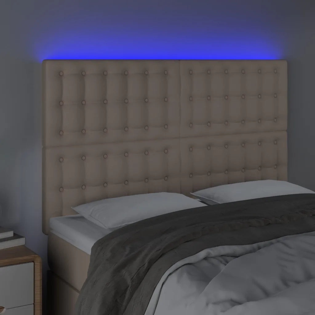 Testiera a LED cappuccino 144x5x118/128 cm in Similpelle