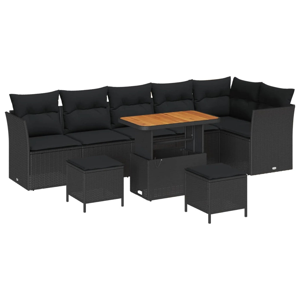 Set Divano da Giardino con cuscino 9 pcs Nero 90 x 55 x 71 cm 3363454