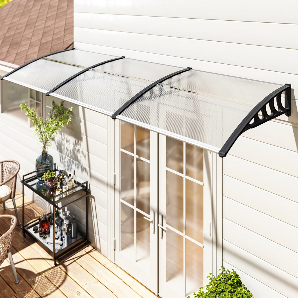 Tettoia per Balcone in Policarbonato e Alluminio ¨C Minimal ¨C 303x96x27 cm, Nera e Trasparente