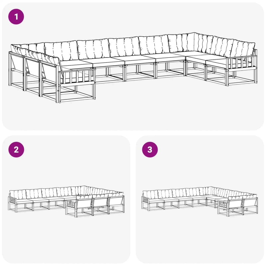 Set di divani da esterno con cuscino 10 pcs Bianco e Nero 3389114