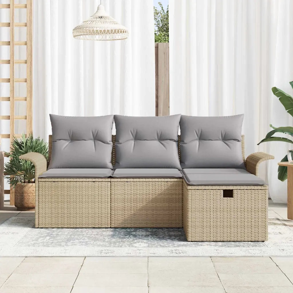 Set Divano da Giardino 4 pcs Beige e Grigio Chiaro polyrattan