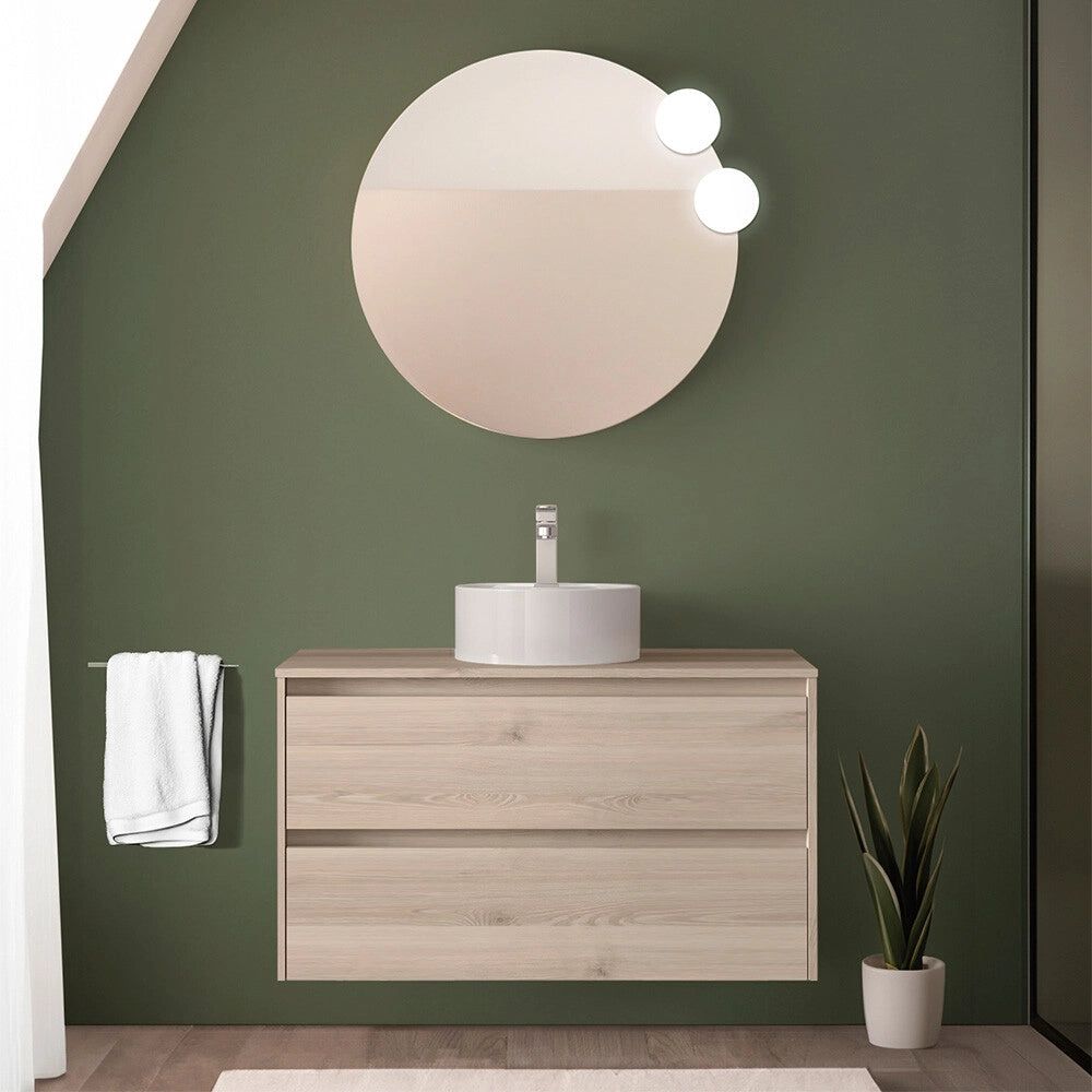 Mobile bagno sospeso 90 cm rovere bali con top per lavabo da appoggio Gaya