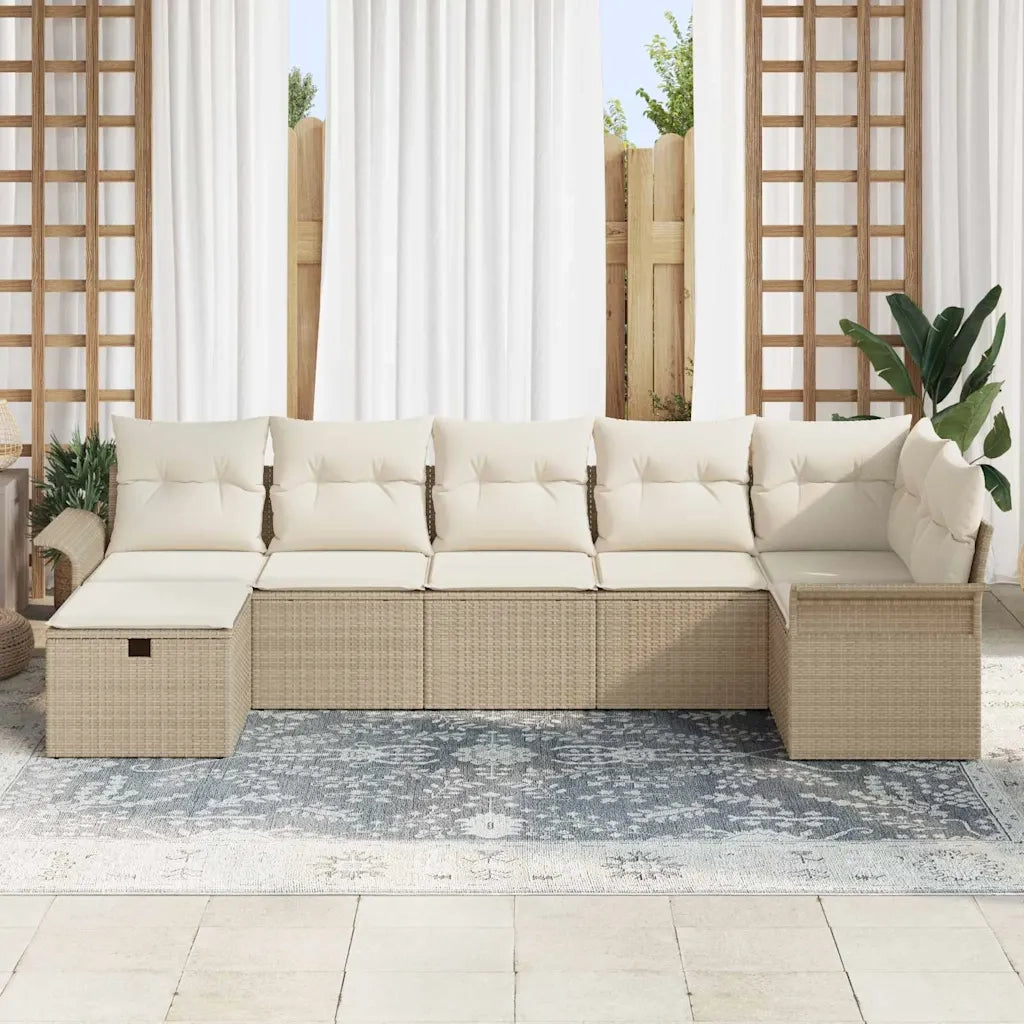 Set Divano da Giardino con cuscino 7 pcs Beige Poly Rattan