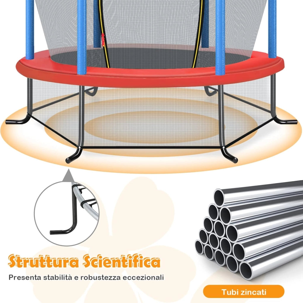 Trampolino Elastico Bambino in Acciaio, Tappeto Elastico Bambini da Esterno e da Interno, con Rete e Cusicnetti Antiscivolo（Blu)
