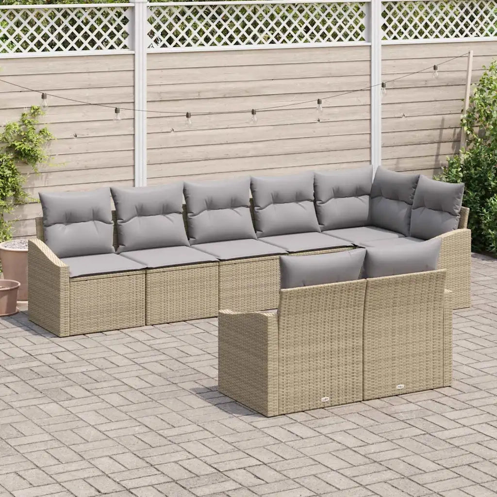 Set Divano da Giardino 8 pcs Beige e Grigio Chiaro polyrattan