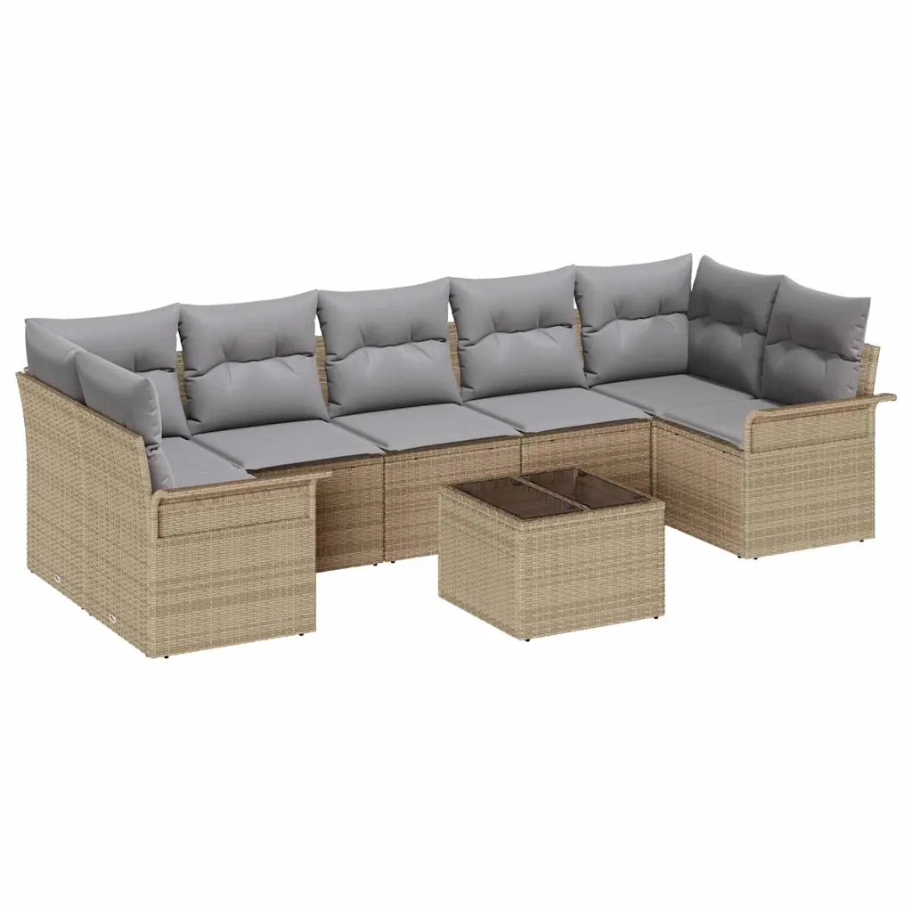 Set Divano da Giardino con cuscino 8 pcs Beige polyrattan 3345280