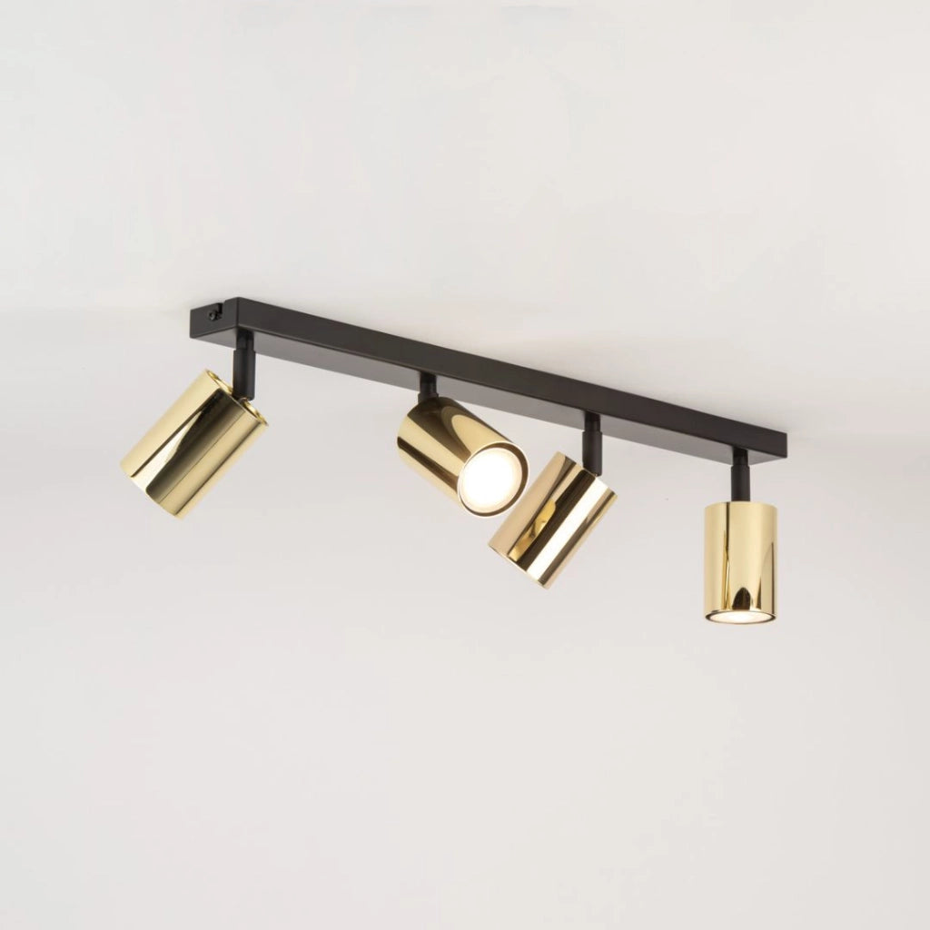 Plafoniera moderna a barra nera/ottone 4 spot GU10