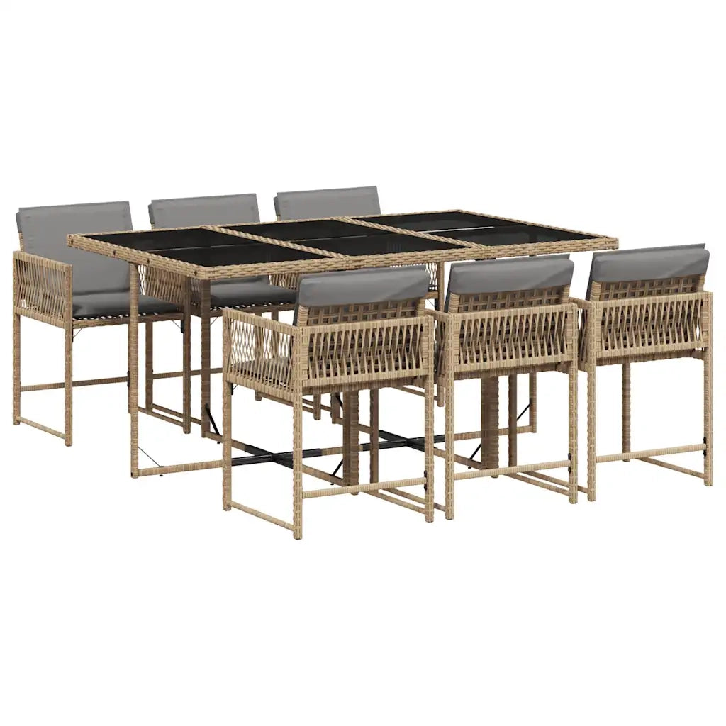 Set Pranzo da Giardino 7 pz con Cuscini Beige Misto Polyrattan