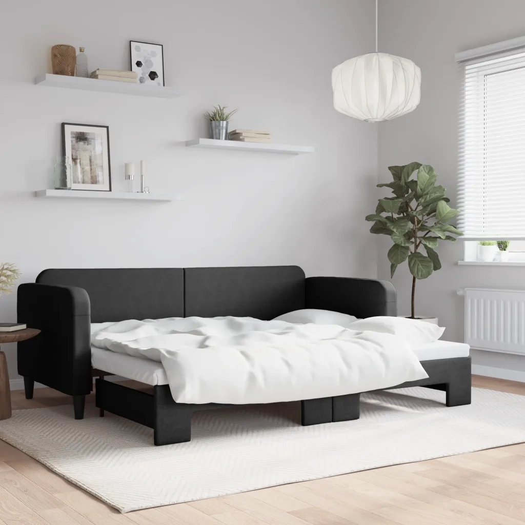 Divano letto | Sof¨¤ letto | Letto singolo Estraibile Nero 80x200 Tessuto