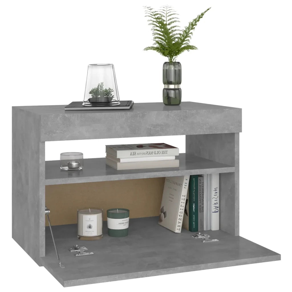 Comodino | Armadio da Notte | Mobiletto da notte con Luci LED Grigio Cemento 60x35x40 cm