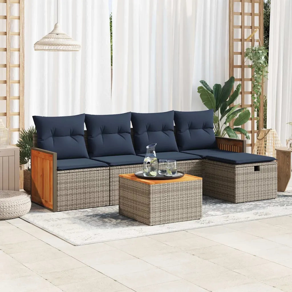 Set Divano da Giardino 6 pz con Cuscini Grigio in Polyrattan 3326023