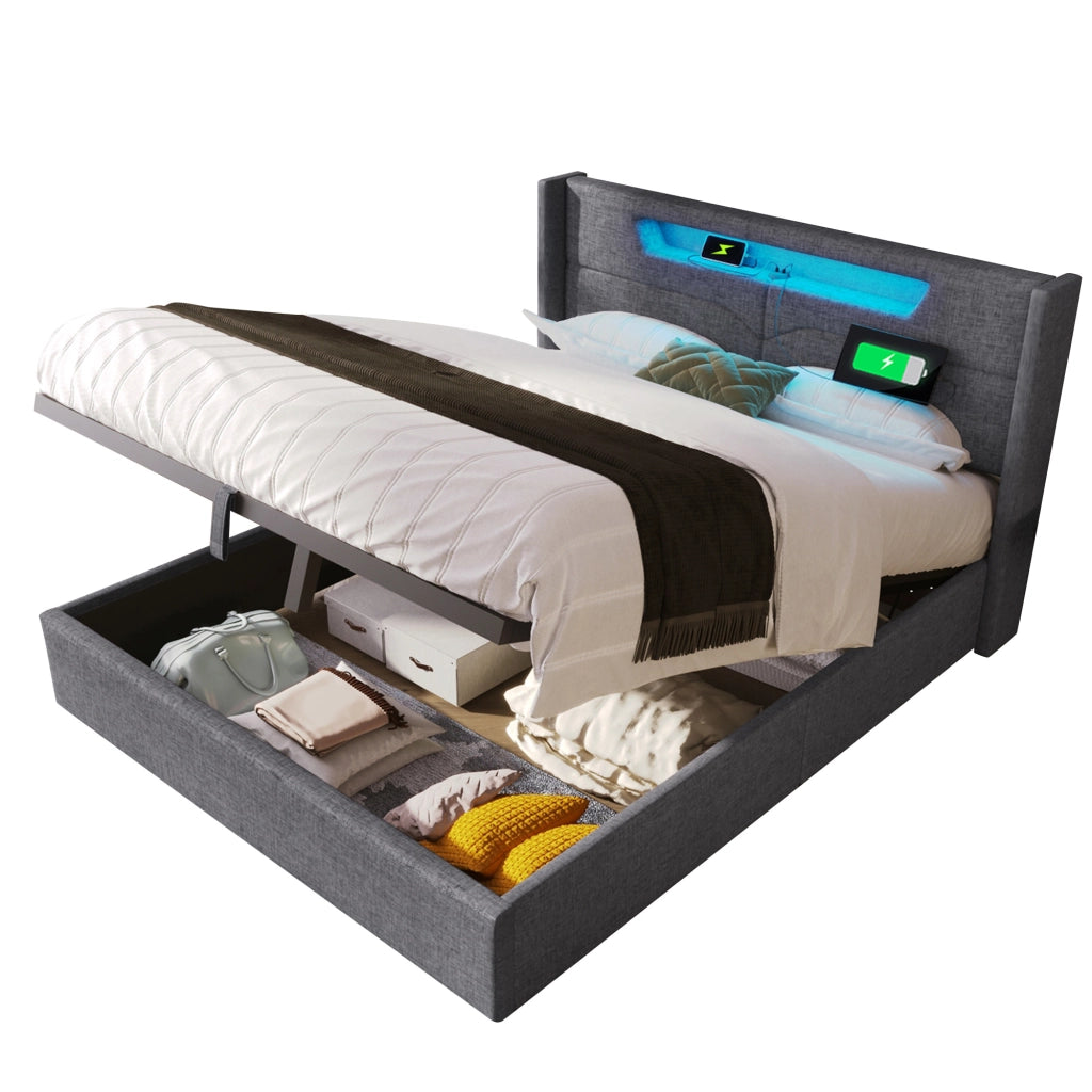 letto imbottito lino grigio 140x200 cm