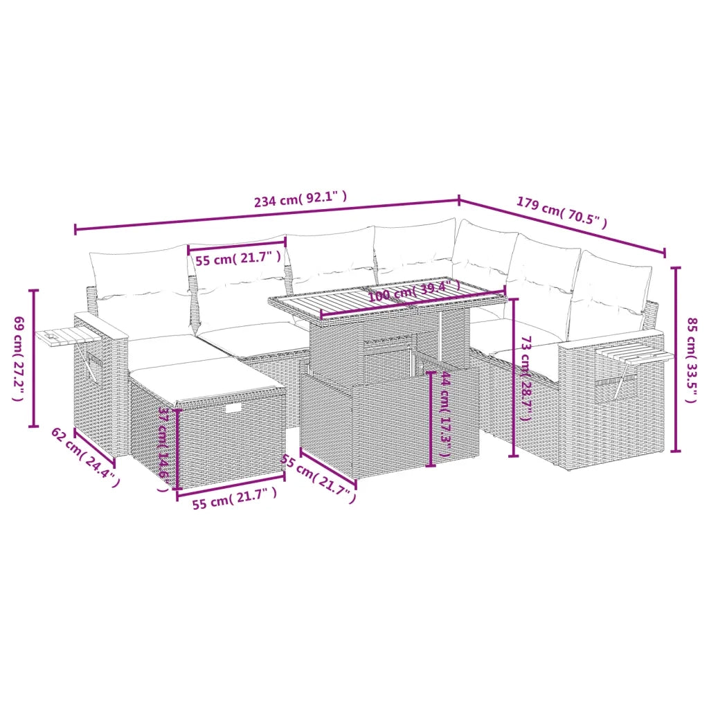 Set Divano da Giardino 8 pz con Cuscini Grigio in Polyrattan 3276161