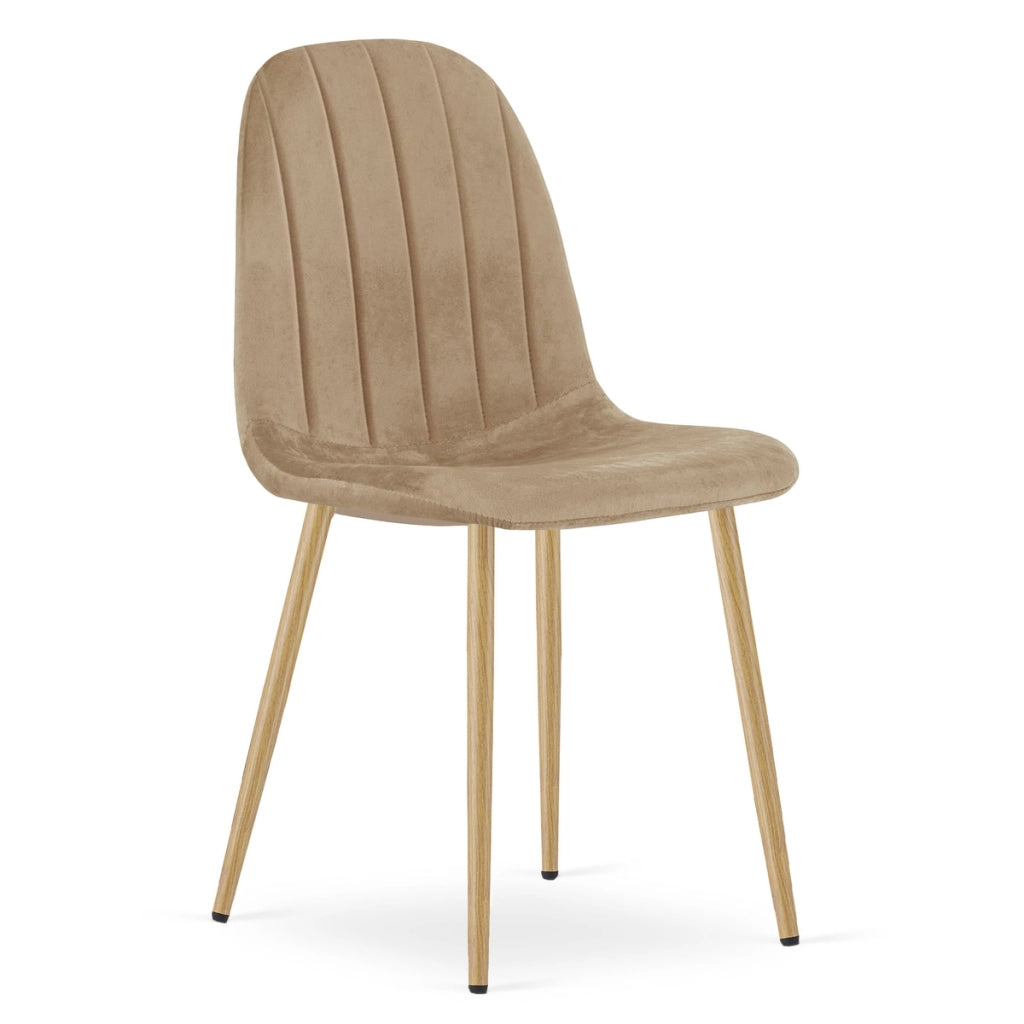 Set di 3 Sedie Padva in Velluto Marrone e Gambe Rovere