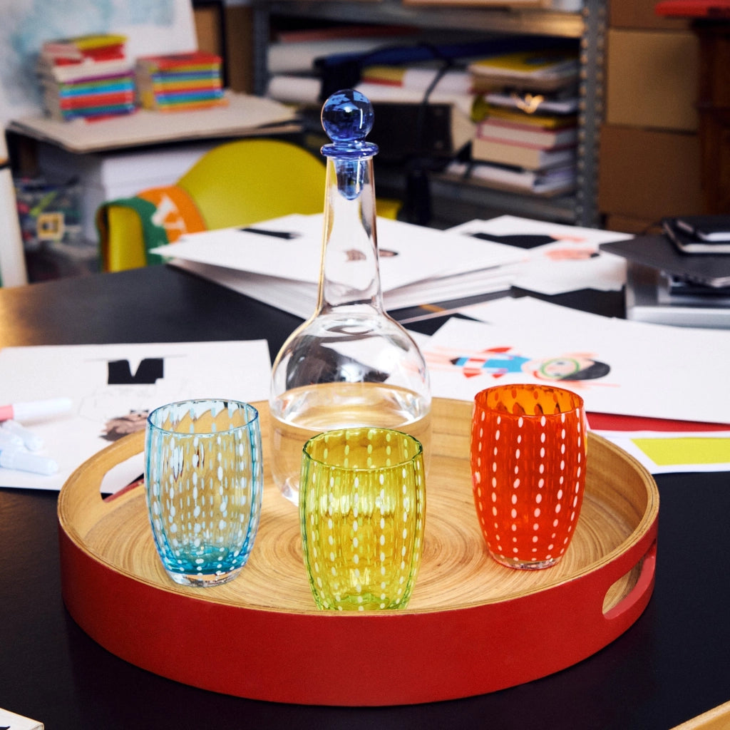 Zafferano Perle Bicchiere Blu - Vetro Colorato Soffiato a Bocca, 32 cl, Lavorato a Mano - Set da 2 Tumblers Artigianali per Acqua o Cocktail