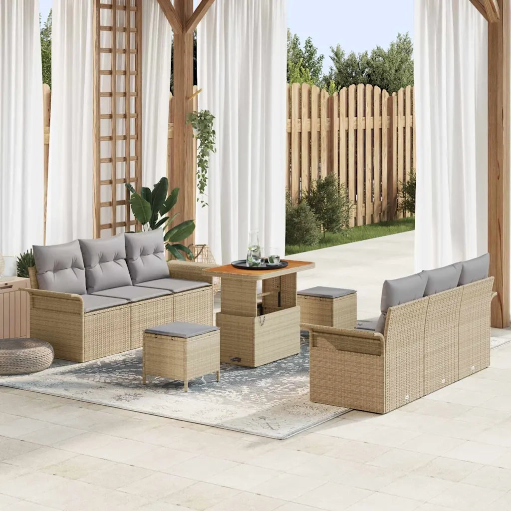 Set Divano da Giardino con cuscino 9 pcs Beige polyrattan