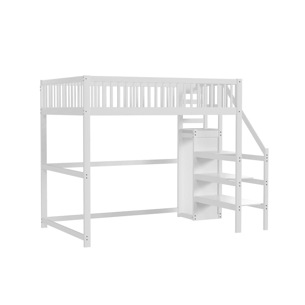 Letto a Soppalco con Scala e Armadio ¨C MINIMAL ¨C Legno Bianco 140x200