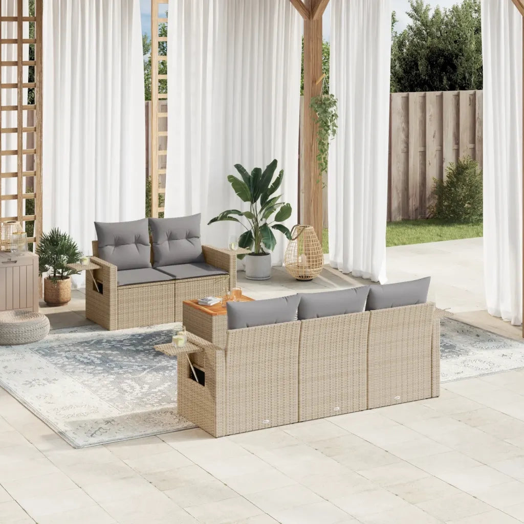 Set Divano da Giardino 6 pz con Cuscini Beige in Polyrattan 3224449