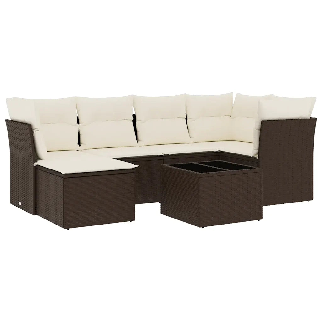 Set Divani da Giardino 7 pz con Cuscini Marrone in Polyrattan 3249802