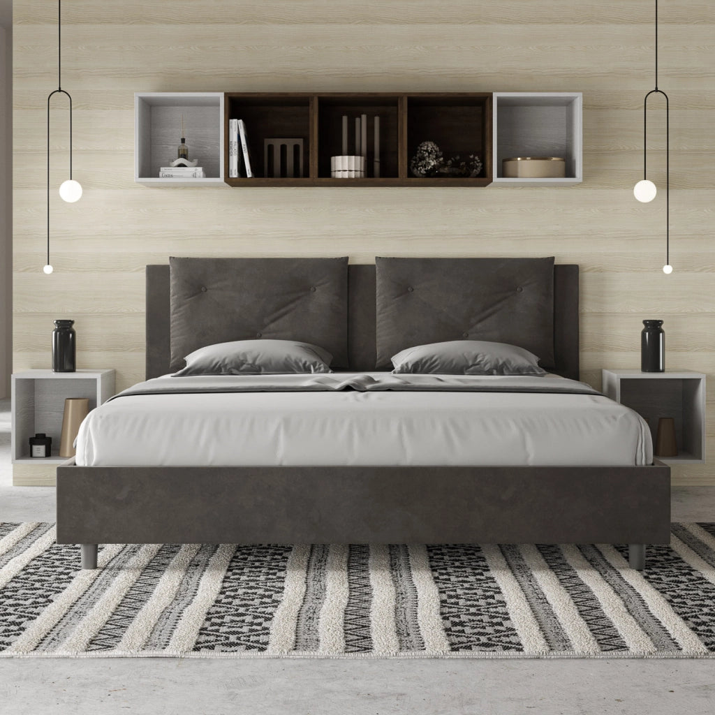 BS COM Letto matrimoniale king size senza rete imbottito 190x210 microfibra grigio