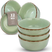 Set di 6 Scodelle in Ceramica Rustica - Moderne Scodelle in Ceramica - Scodelle a Stampa a Menta per Zuppe e Dessert - Set di Scodelle per Zuppe e Dessert