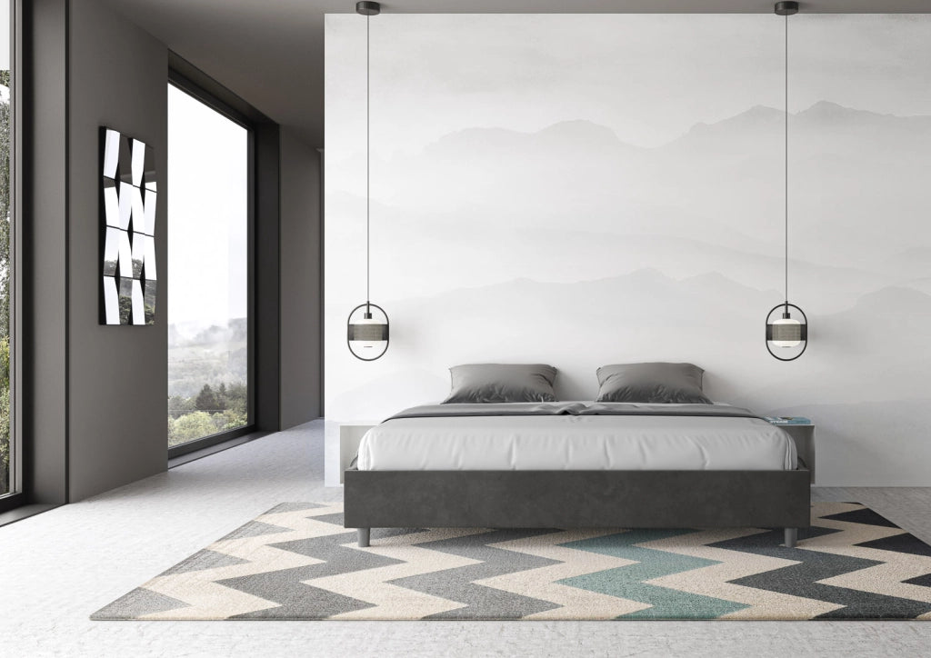 BS COM Letto con rete imbottito 180x200 microfibra grigio