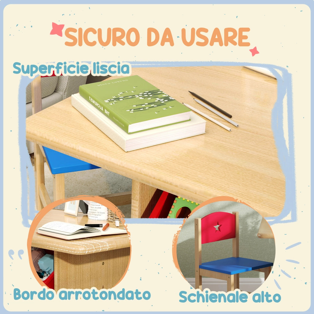Tavolo con Sedie per Bambini ¨C Minimal ¨C Legno e PP, 4 Contenitori