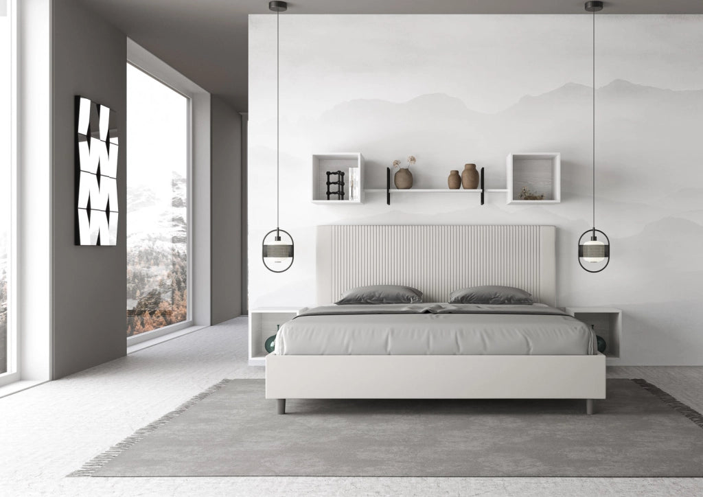 BS COM Letto matrimoniale king size senza rete imbottito 190x190 similpelle bianco